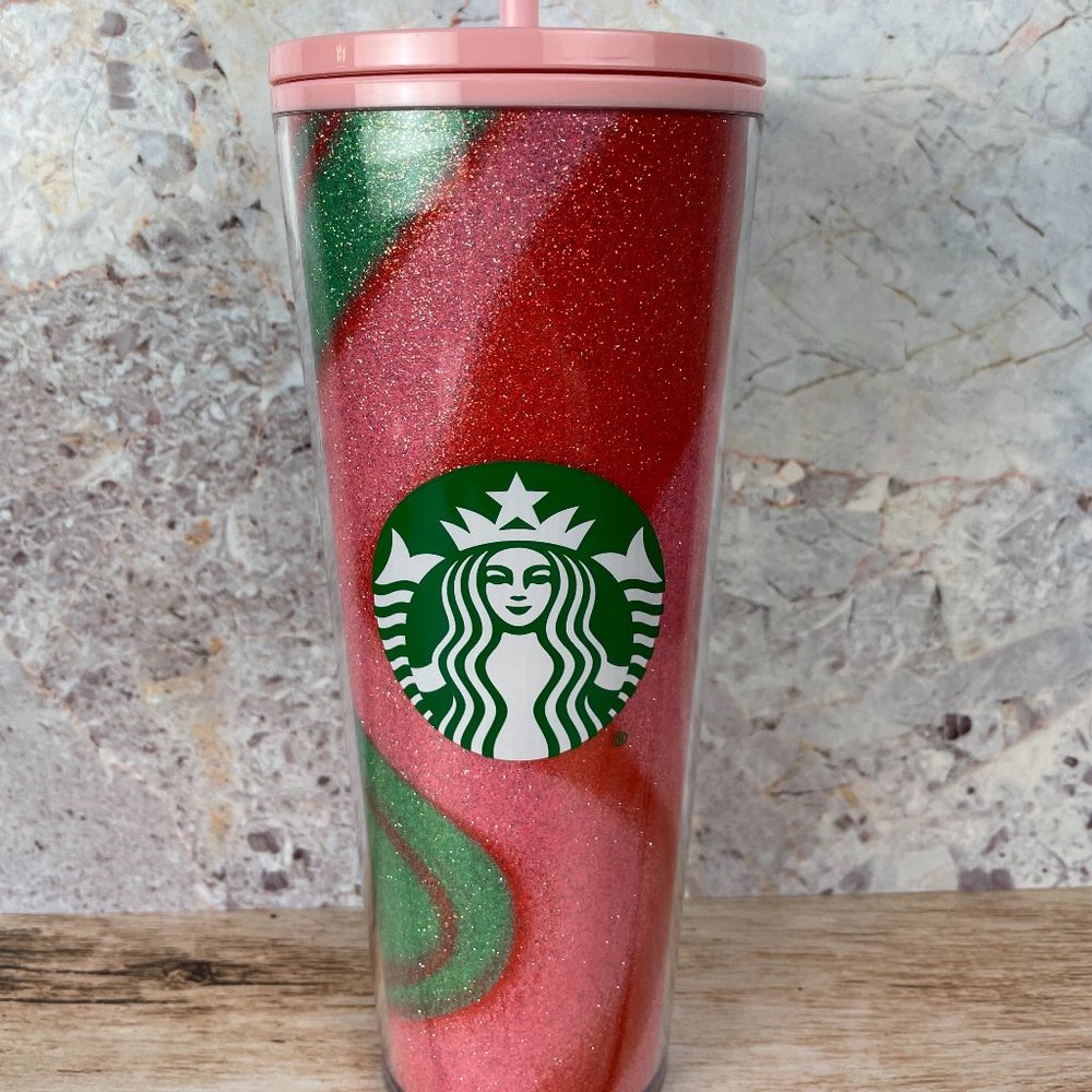 Starbucks Glittery Pink/Red/Green Tumbler